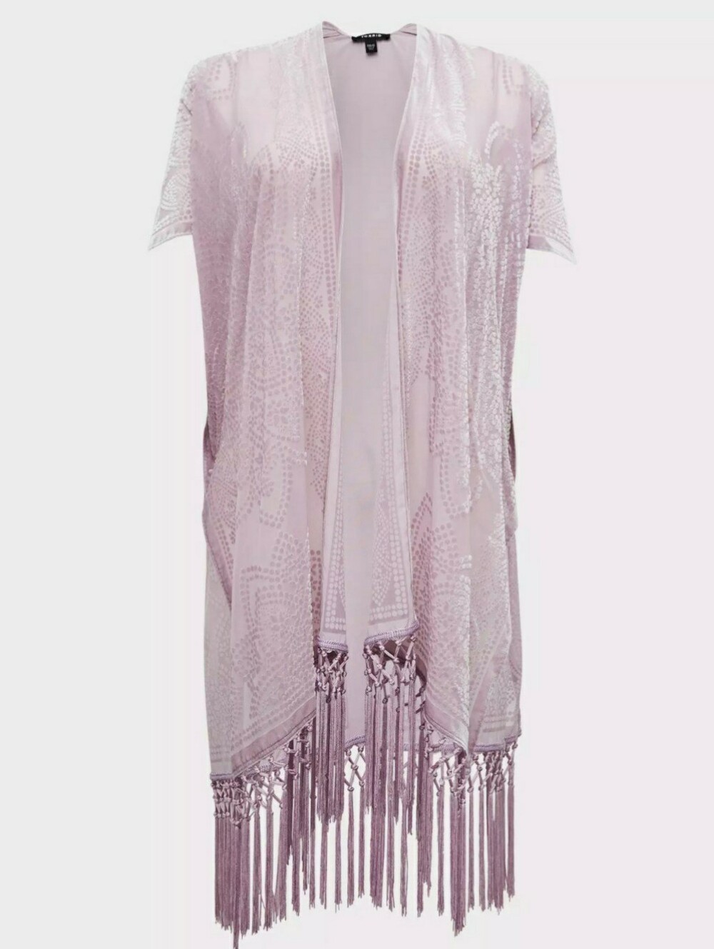 Torrid Lavender Velvet Burnout Kimono With Fringe Bottom Size 1X/2X NWT